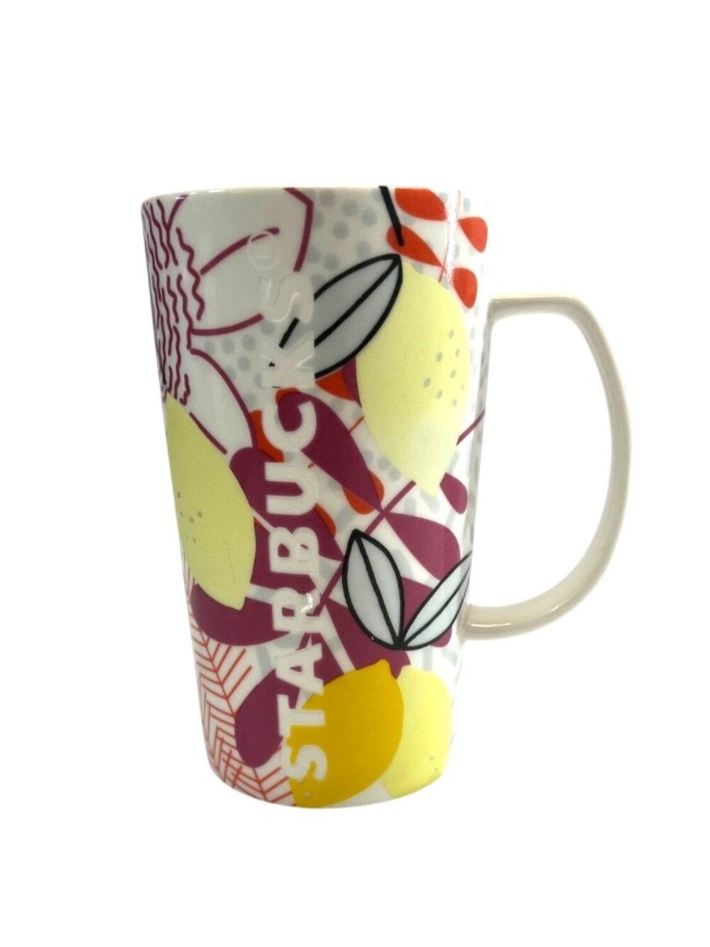 2015 Starbucks etched spring floral lemons tropical 16 oz tall coffee mug